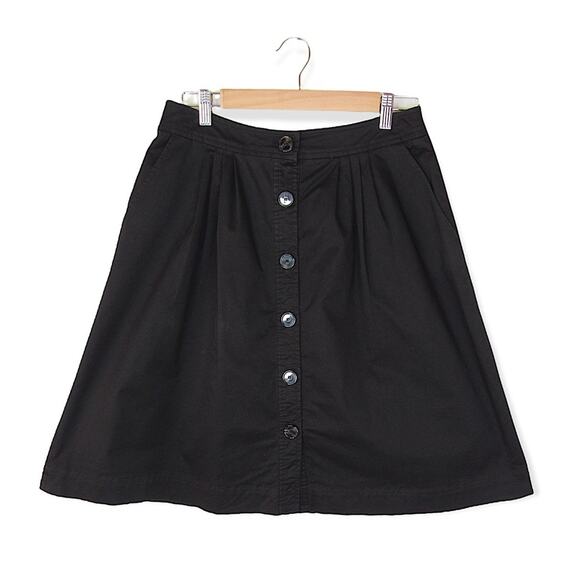 Trina Turk Women's Button Front Aline Skirt Size 8 Black Cotton Spandex Pleated - Picture 1 of 12